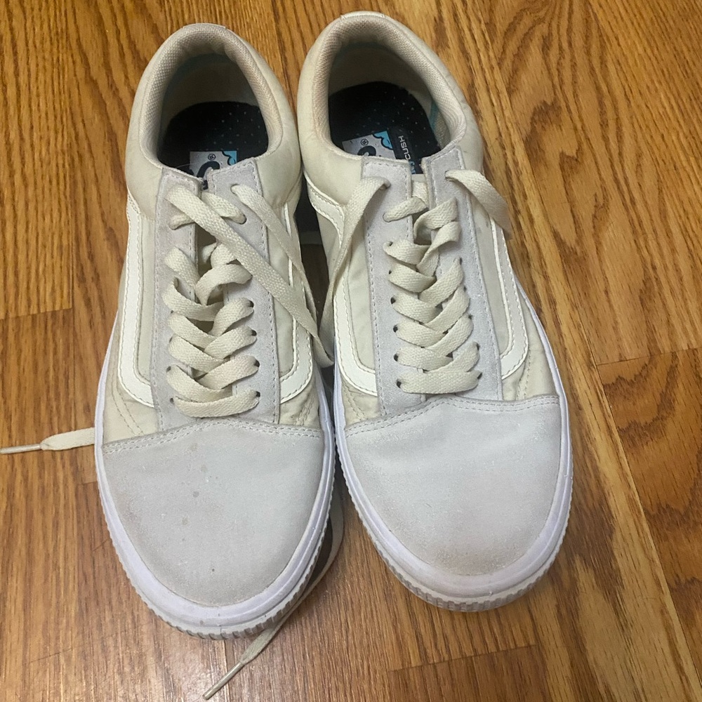 Vans-Old Skool Low Off White Cream Woven Shoes Sneaker US Womens Size 7.5